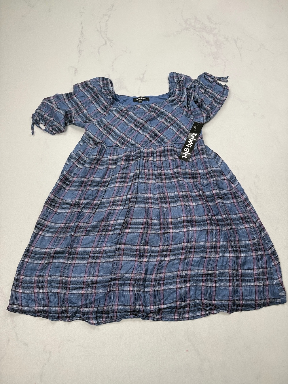 Trixxi Girl Blue Shirt Dress Plaid Contemporary Modern - Girls XL